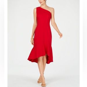 Adrianna Papell Christmas One Shoulder Red Dress. Size 8